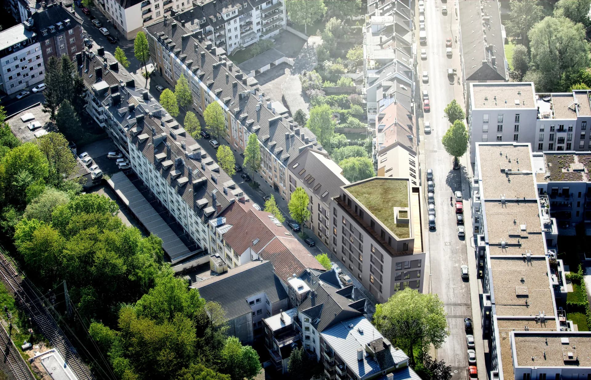 Luftbild mit dem Gebäude im Frankenberger Viertel